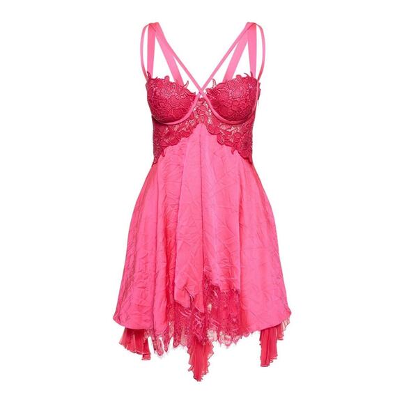 NWT Versace Runway Mini Dress IT 42 US 6 Pink Lace Trim Satin Silk $7,650 - Picture 2 of 16